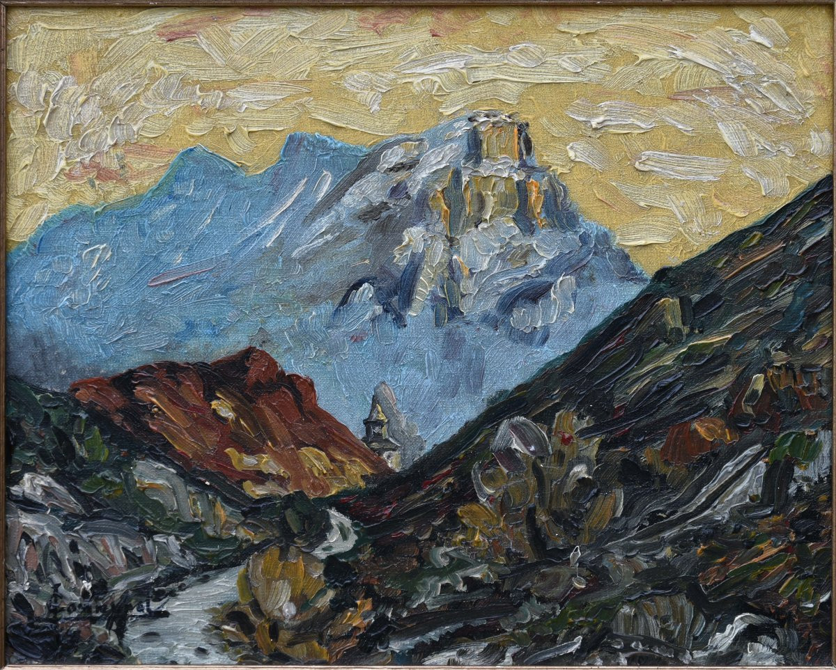 Joseph Communal "le Granier, Savoie" Oil On Canvas 23x28-photo-4